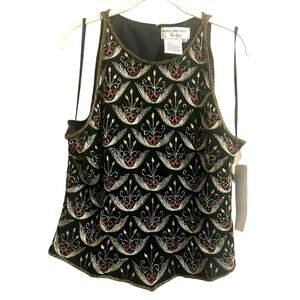 Rare Vintage Deadstock Silk Papell Boutique Evening Flower Basket Sequin Top XL